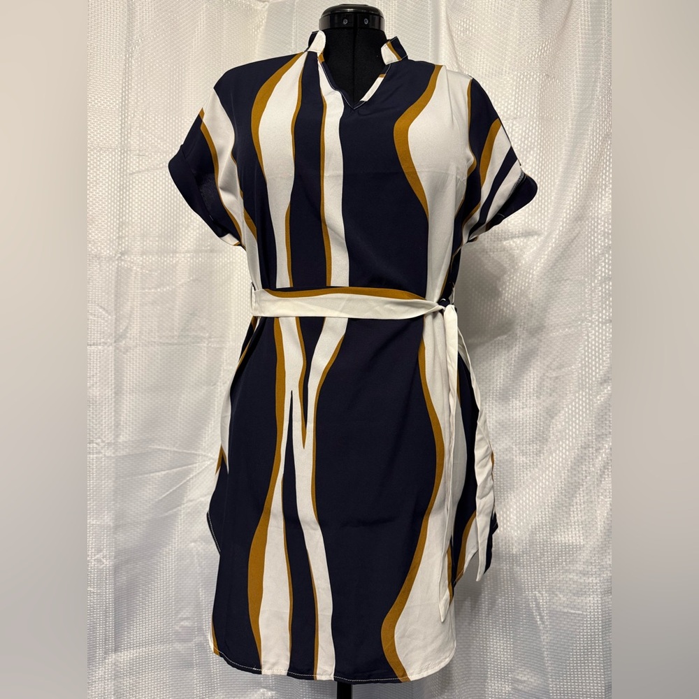 Stylish Navy and Gold Striped Dress